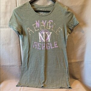 American Eagle Outfitters Olive Tee with Purple Graphic